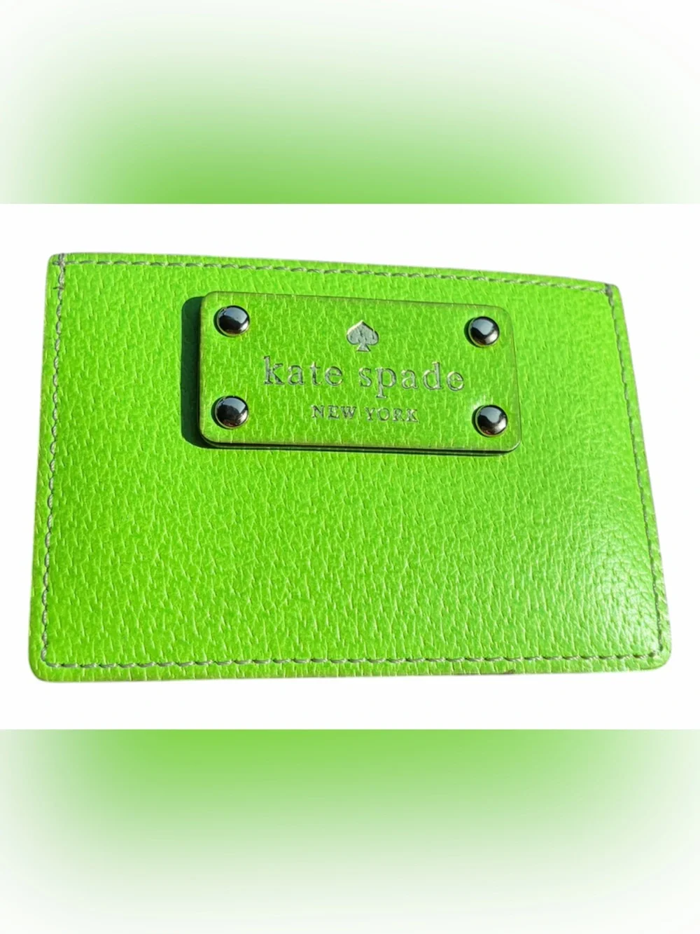 Kate Spade New York Lime Green Pebbled Leather Card Holder Wallet